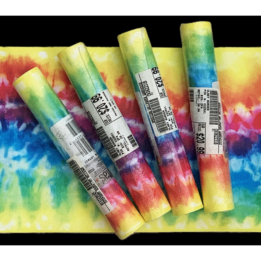Retro Tie-Dye Rainbow Wave Vinyl‎ Wallpaper Border - 4+ Rolls Vintage NOS